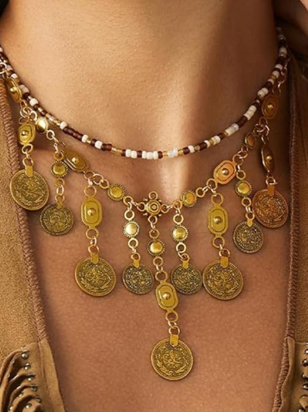 2016 boho necklace. Gold Coin Fringe Statement Necklace - Women Jewelry